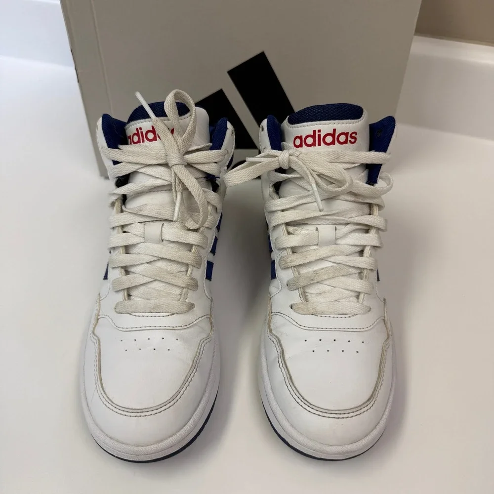 Adidas Kids Hoops 3.0 Mid K Basketball Sneakers Size 5Y White Blue Red GZ9647
